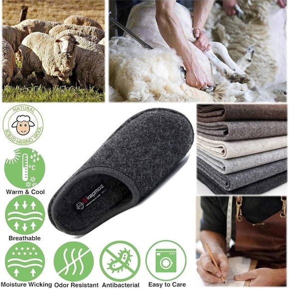 LE KAPMOZ Organic Merino Wool Warm Slip On House Slippers Breathable Clog - Picture 9 of 14